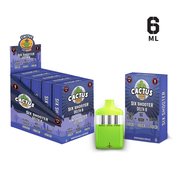 Cactus labs Six Shooter Delta 8 Purple Punch + OG Kush + Gushers ( Indica Indica Indica )