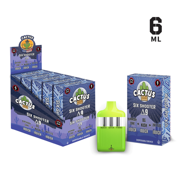 Cactus labs Six Shooter Delta 9 Birthday Cake + OG Kush + Zkittles ( Indica + Indica + Indica )